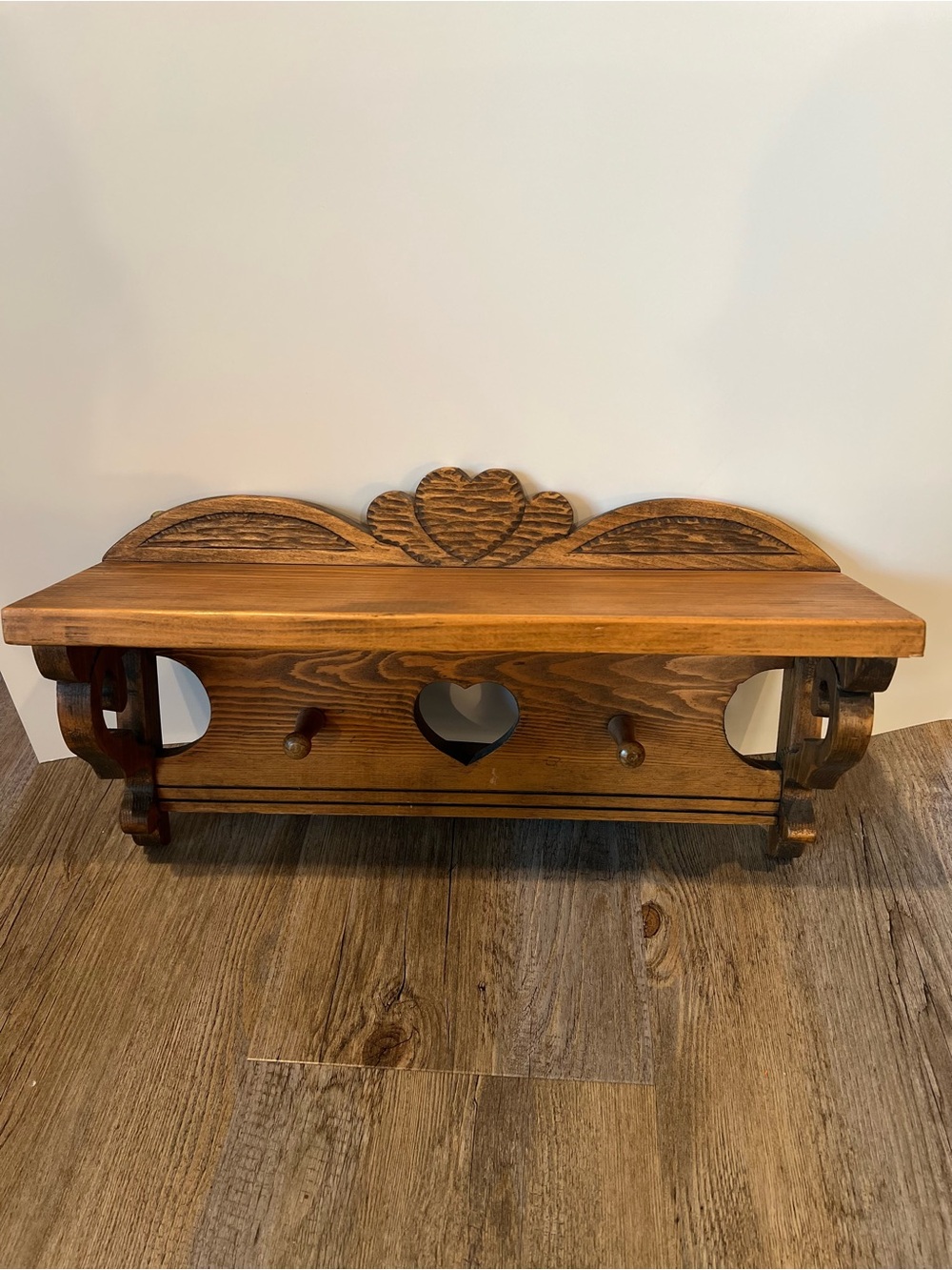 Handmade Heart Wooden Wall Shelf Brown